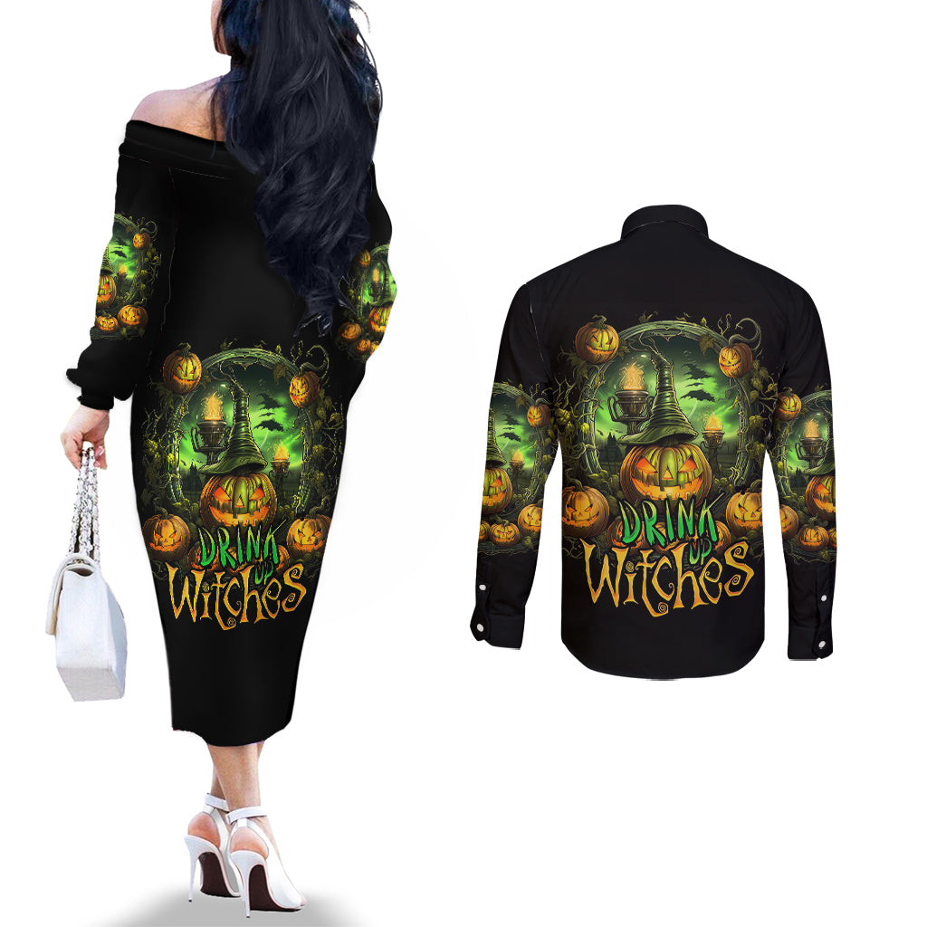 pumpkin-skull-couples-matching-off-the-shoulder-long-sleeve-dress-and-long-sleeve-button-shirts-drink-up-witches