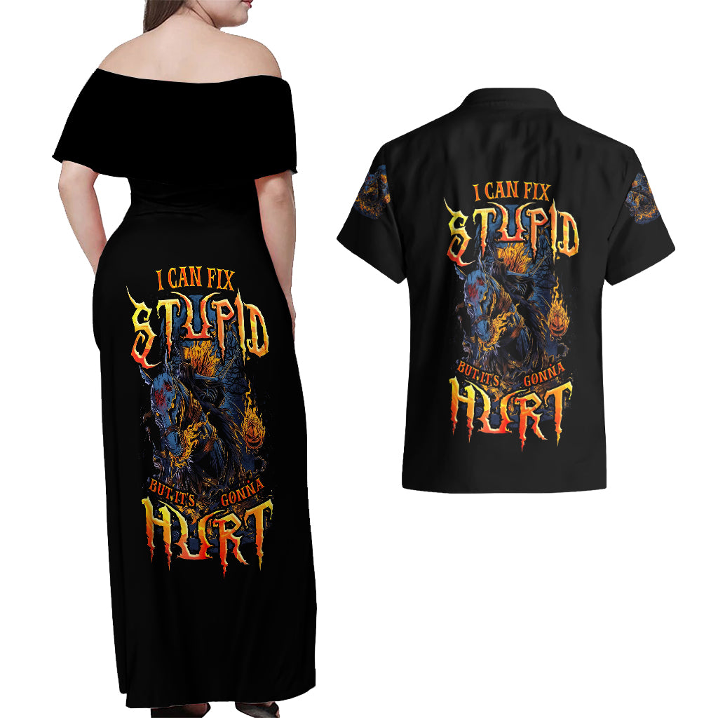 jack-o-lantern-skull-couples-matching-off-shoulder-maxi-dress-and-hawaiian-shirt-i-can-fix-stupid-but-its-gonna-hurt