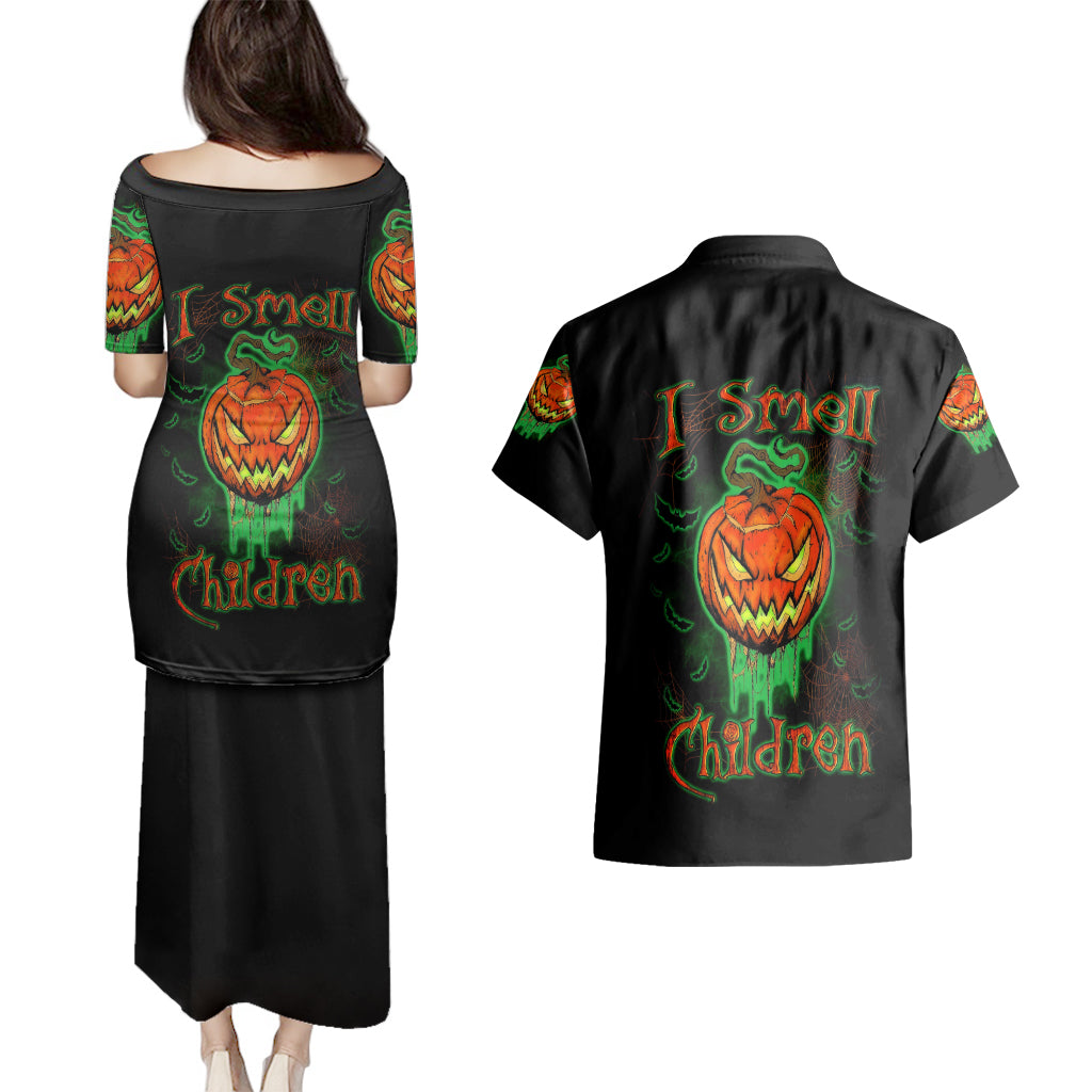 jack-o-lantern-skull-couples-matching-puletasi-dress-and-hawaiian-shirt-i-smell-children