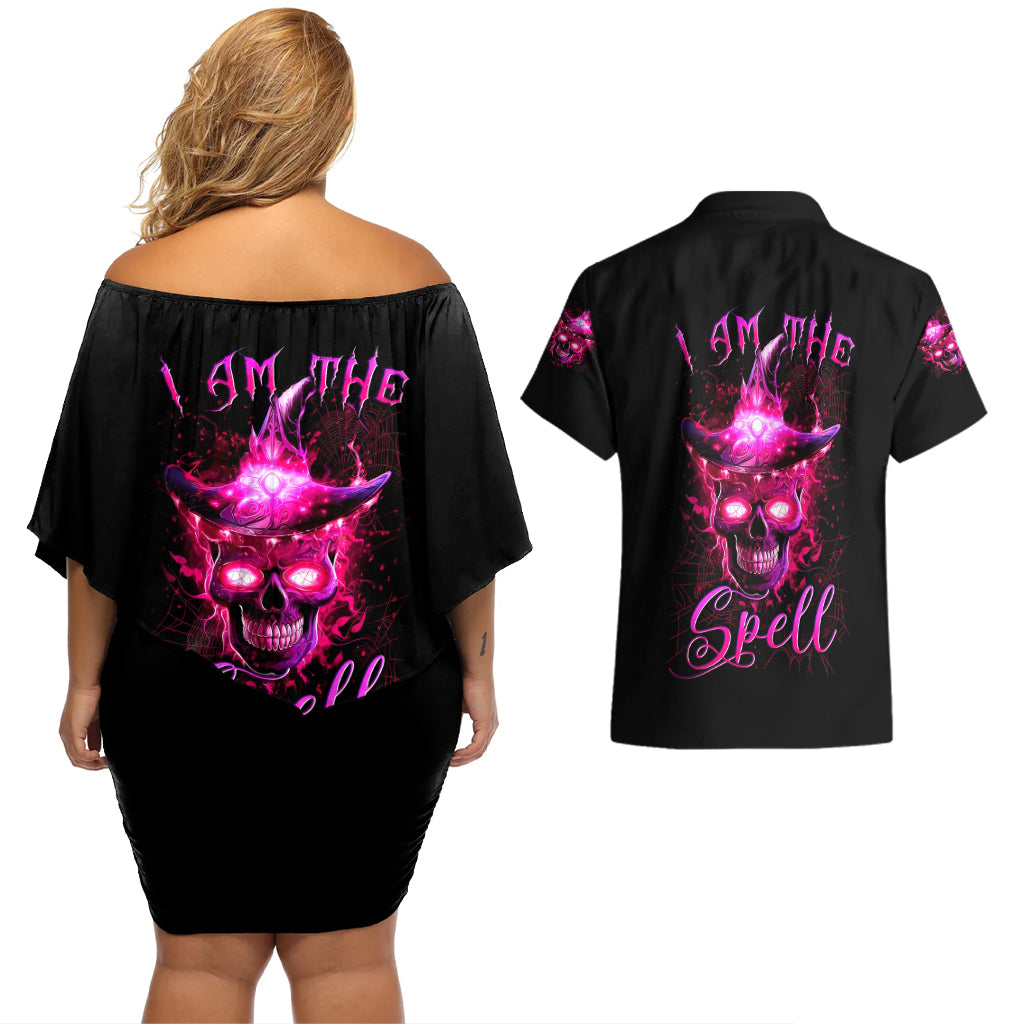 witch-skull-couples-matching-off-shoulder-short-dress-and-hawaiian-shirt-iam-the-spell