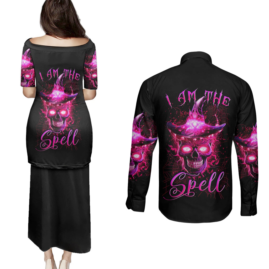 witch-skull-couples-matching-puletasi-dress-and-long-sleeve-button-shirts-iam-the-spell