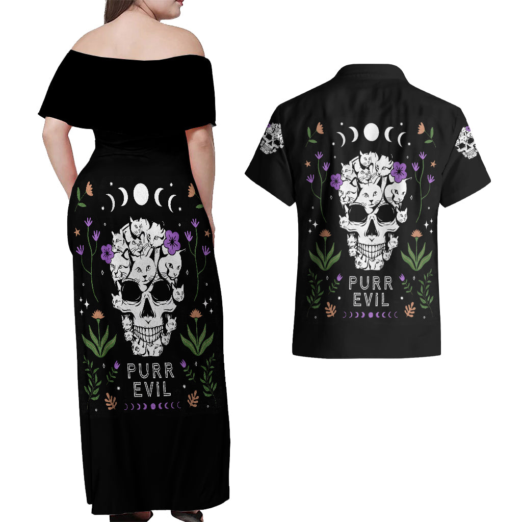 cat-skull-couples-matching-off-shoulder-maxi-dress-and-hawaiian-shirt-purr-evill