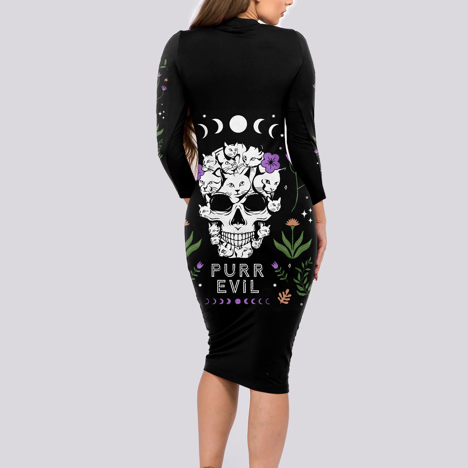 cat-skull-long-sleeve-bodycon-dress-purr-evill