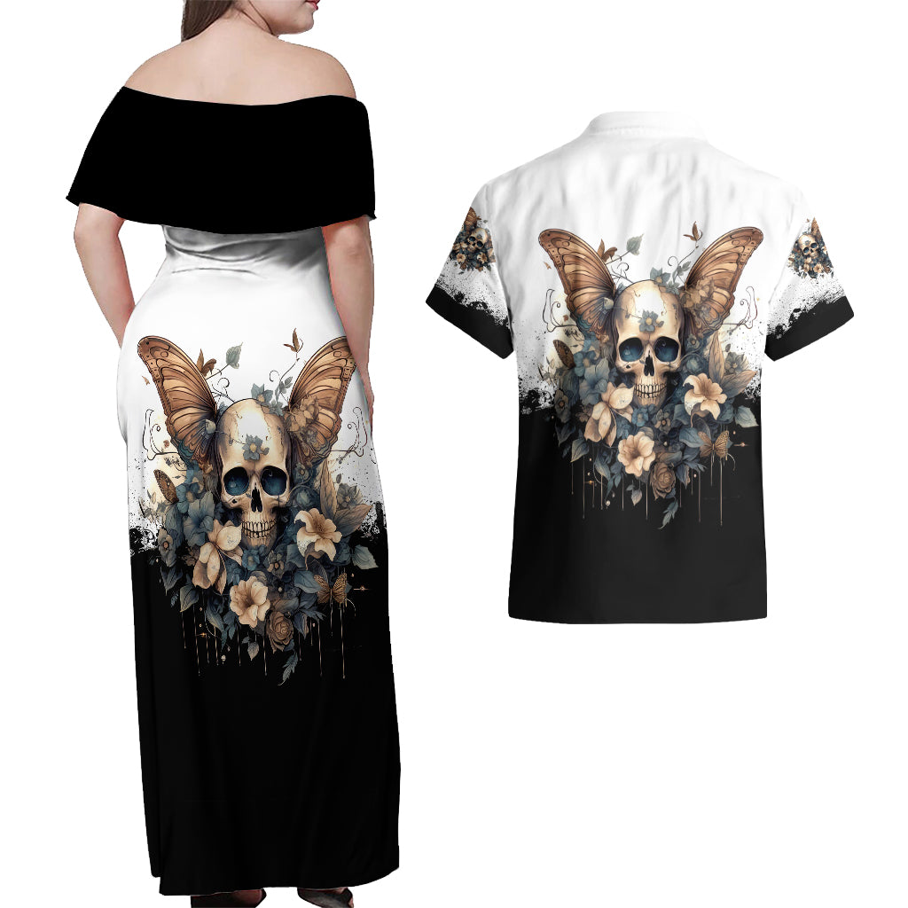 butterfly-skull-couples-matching-off-shoulder-maxi-dress-and-hawaiian-shirt-flower-butterfly-gothic-skull