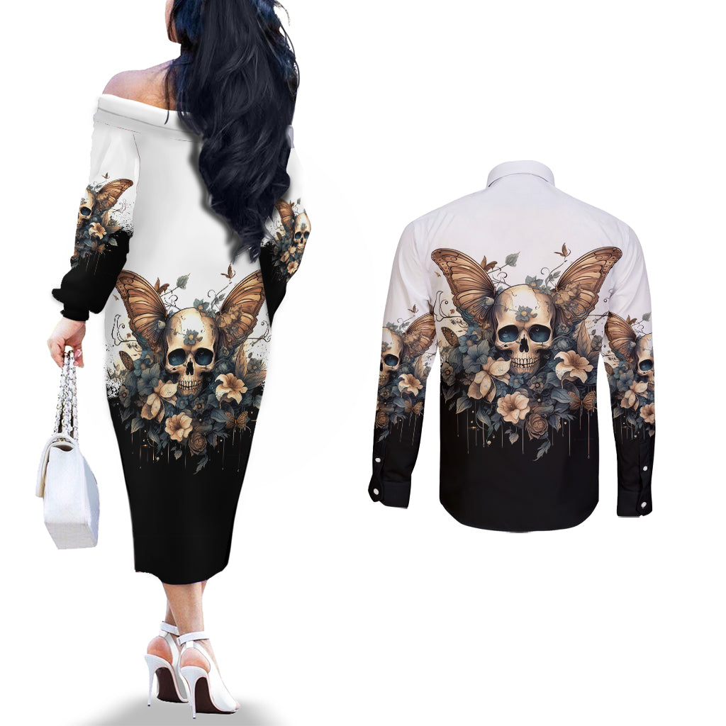 butterfly-skull-couples-matching-off-the-shoulder-long-sleeve-dress-and-long-sleeve-button-shirts-flower-butterfly-gothic-skull