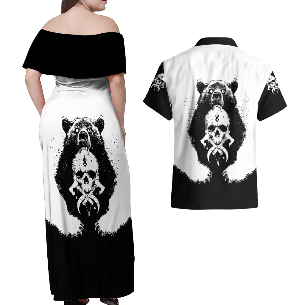 viking-skull-couples-matching-off-shoulder-maxi-dress-and-hawaiian-shirt-bear-viking-cross-skull