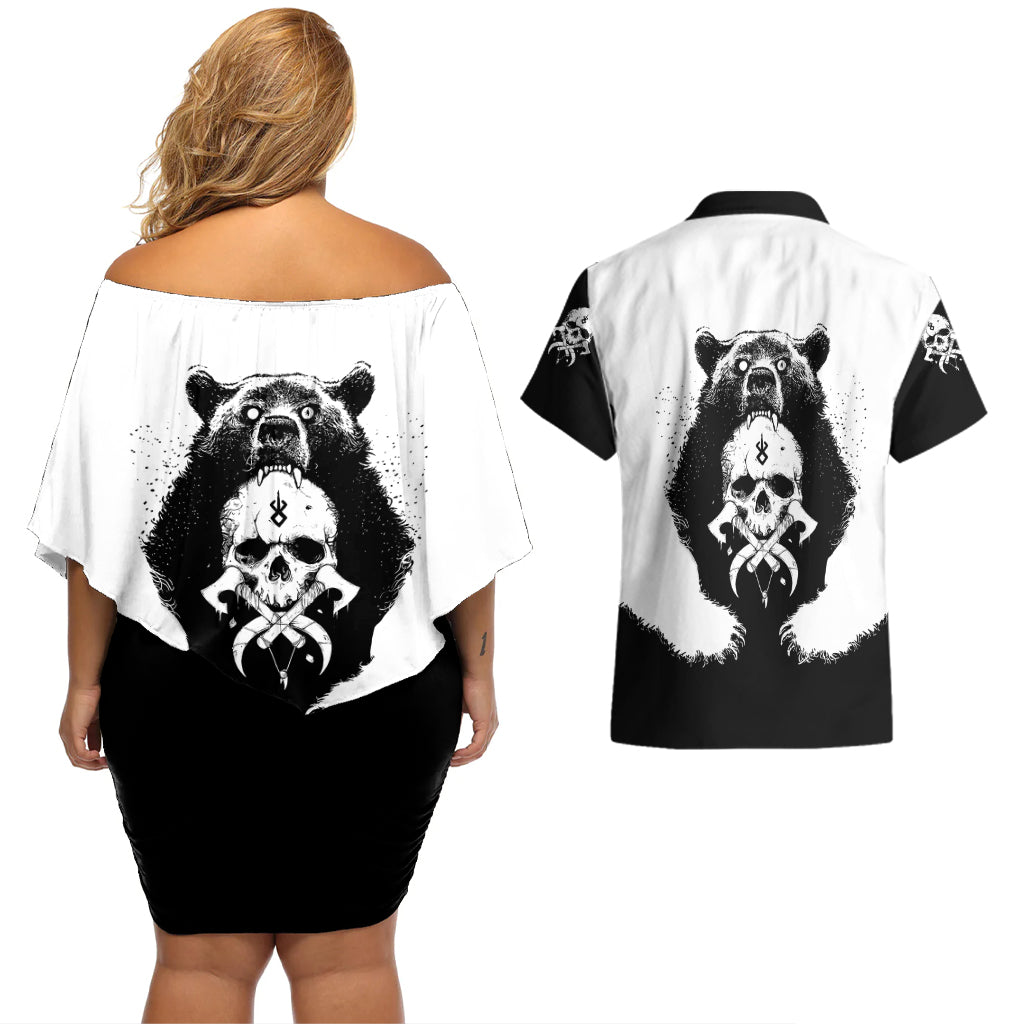 viking-skull-couples-matching-off-shoulder-short-dress-and-hawaiian-shirt-bear-viking-cross-skull