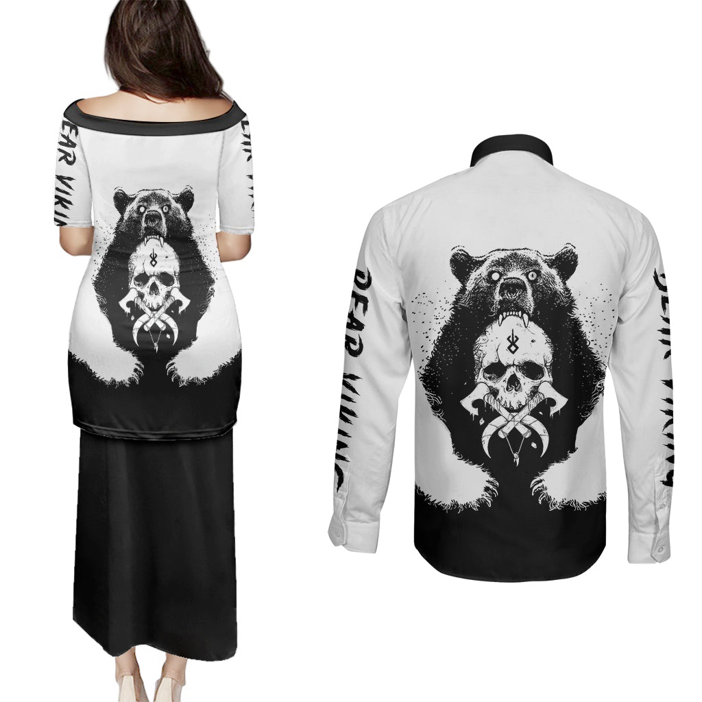 viking-skull-couples-matching-puletasi-dress-and-long-sleeve-button-shirts-bear-viking-cross-skull