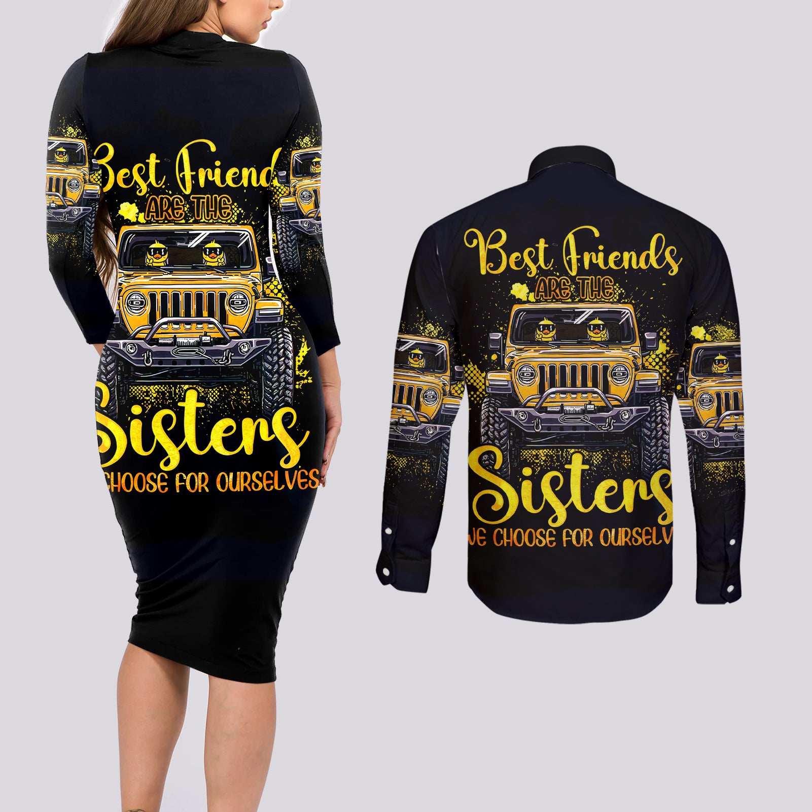 duck-jeep-couples-matching-long-sleeve-bodycon-dress-and-long-sleeve-button-shirt-best-friend-are-the-sisters