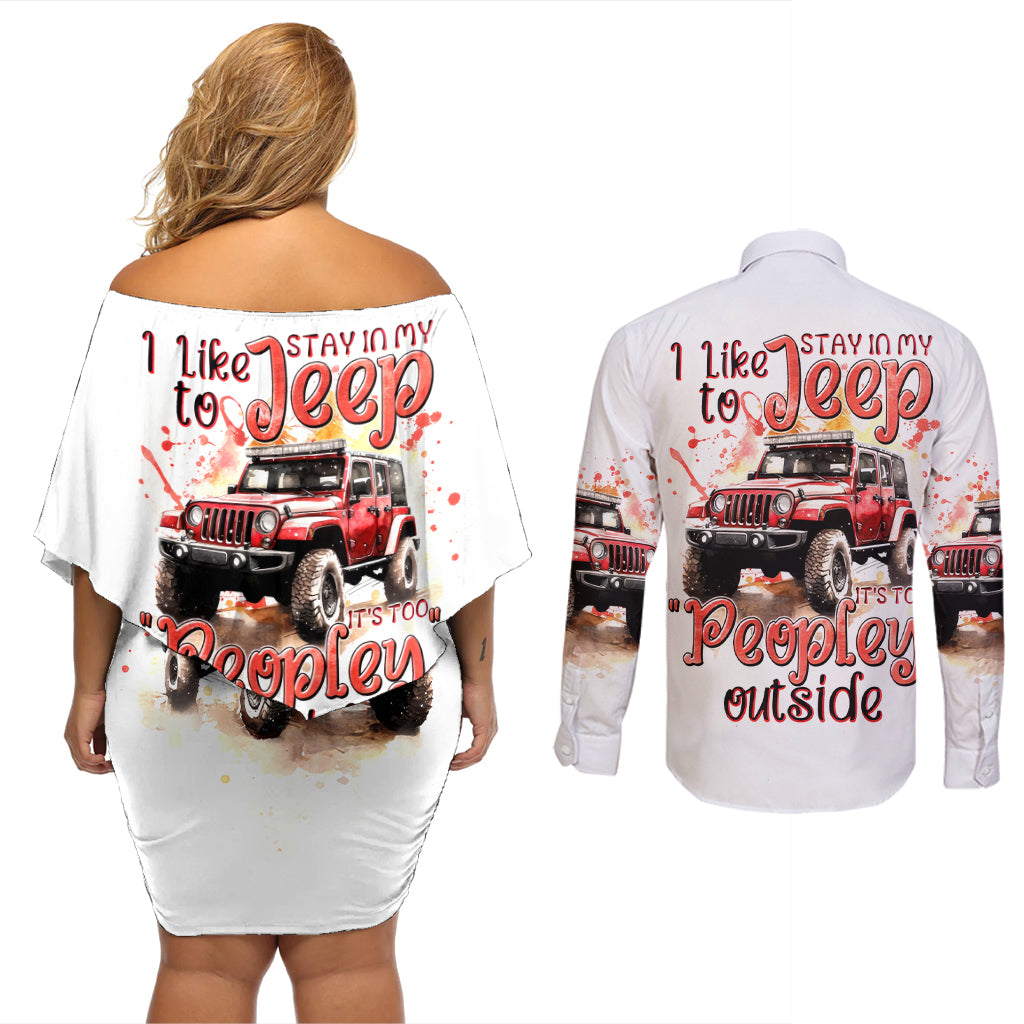 red-jeep-couples-matching-off-shoulder-short-dress-and-long-sleeve-button-shirt-i-like-stay-in-my-jeep-it-s-too-people-outside