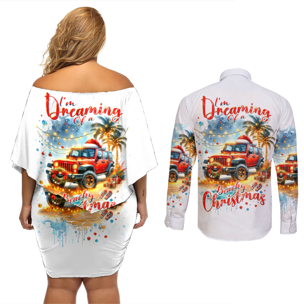 christmas-beach-jeep-couples-matching-off-shoulder-short-dress-and-long-sleeve-button-shirt-im-dreaming-of-a-beachy-christmas