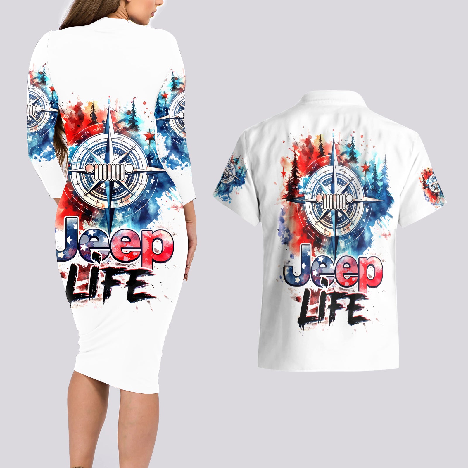 compass-jeep-couples-matching-long-sleeve-bodycon-dress-and-hawaiian-shirt-jeep-life-american-flag