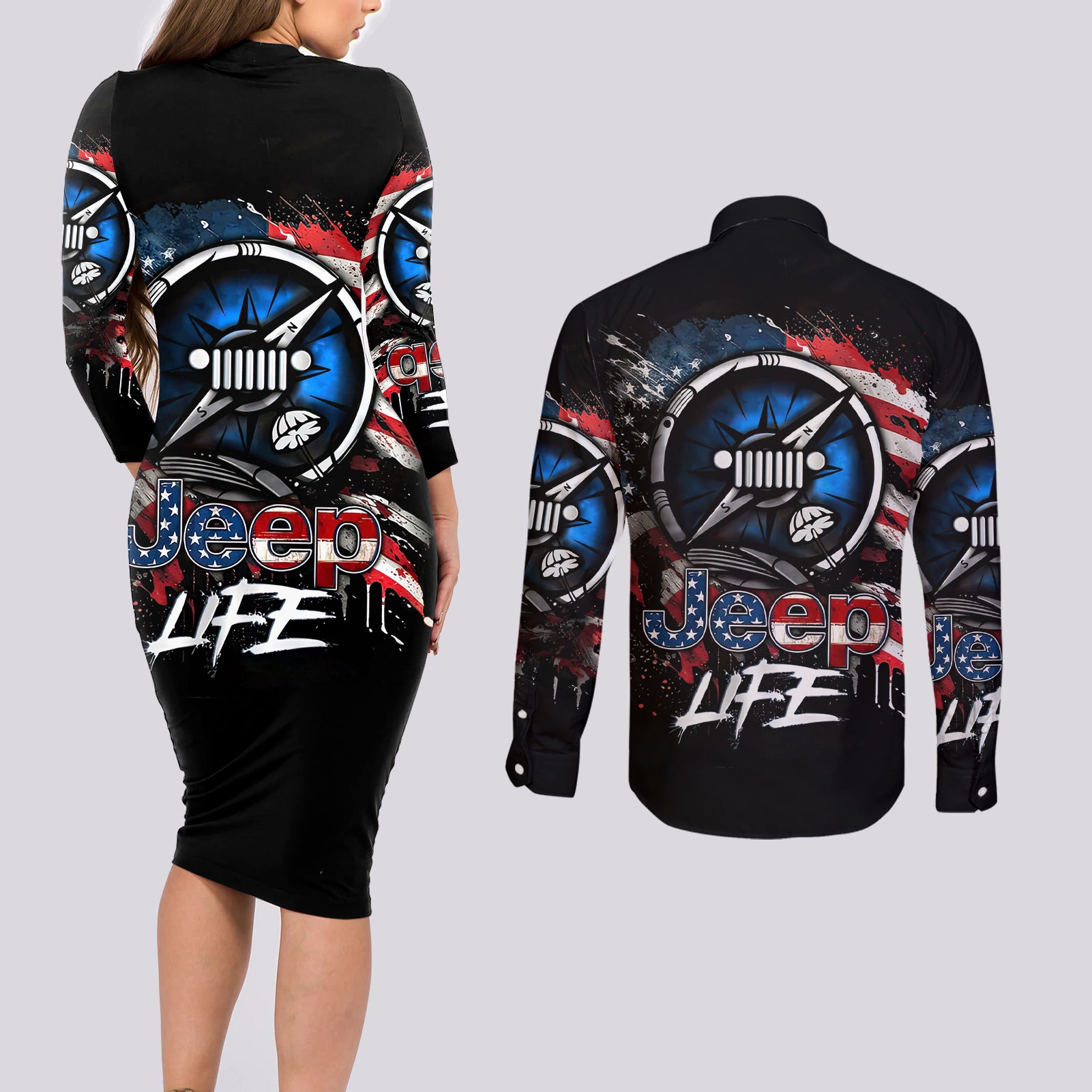 compass-jeep-couples-matching-long-sleeve-bodycon-dress-and-long-sleeve-button-shirt-jeep-life-american-flag