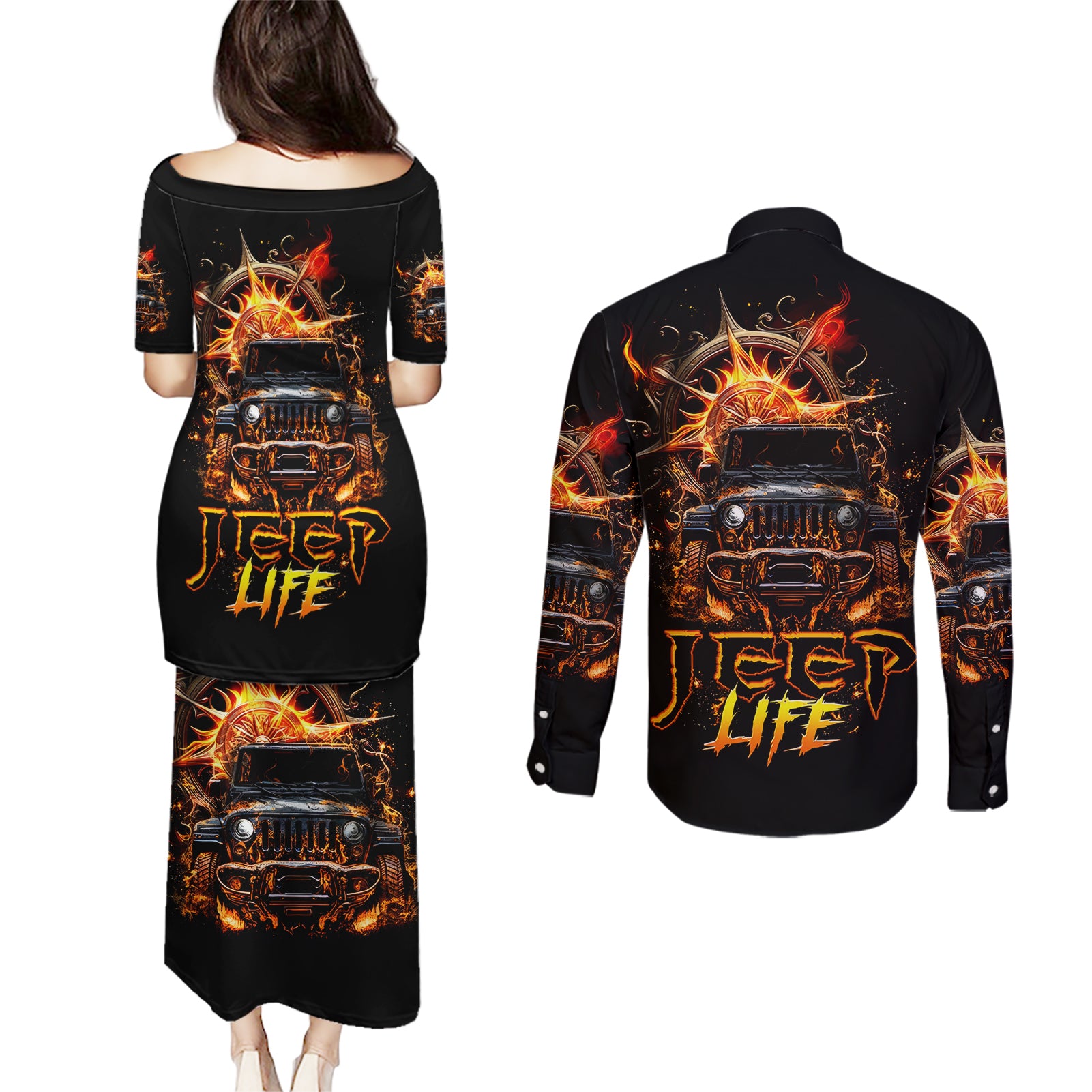 flame-compass-jeep-couples-matching-puletasi-and-long-sleeve-button-shirt-fire-jeep-life