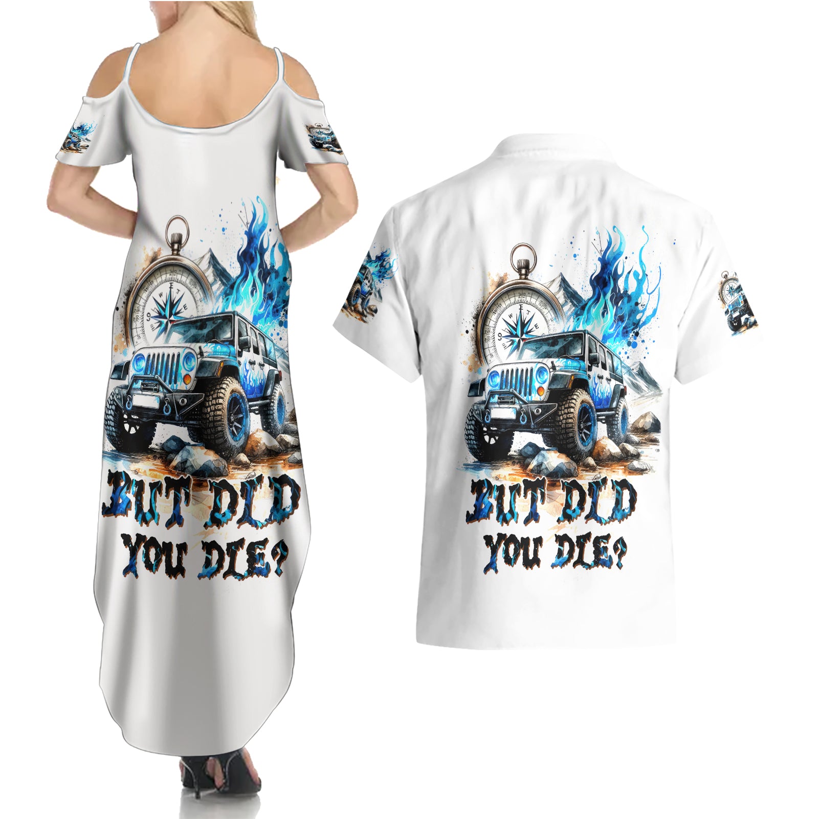 Blue Flame Jeep Couples Matching Summer Maxi Dress and Hawaiian Shirt But Did You Die?