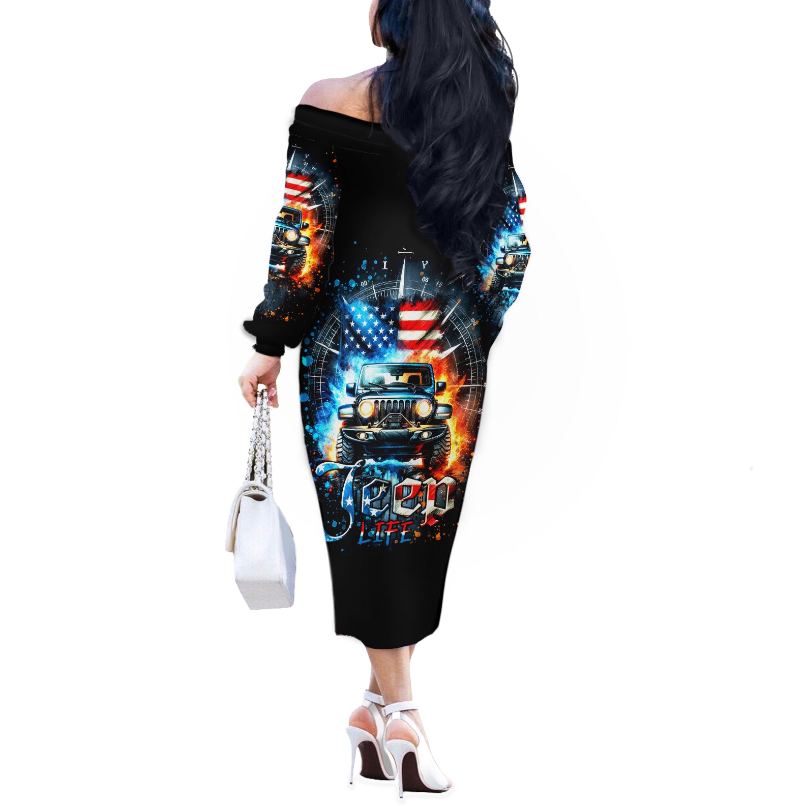 Fire Jeep Off The Shoulder Long Sleeve Dress American Jeep Life