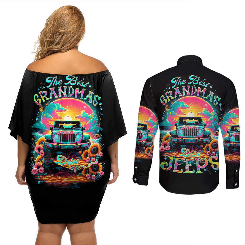 Beach Jeep Couples Matching Off Shoulder Short Dress and Long Sleeve Button Shirt The Best Grandmas Drive Jeeps