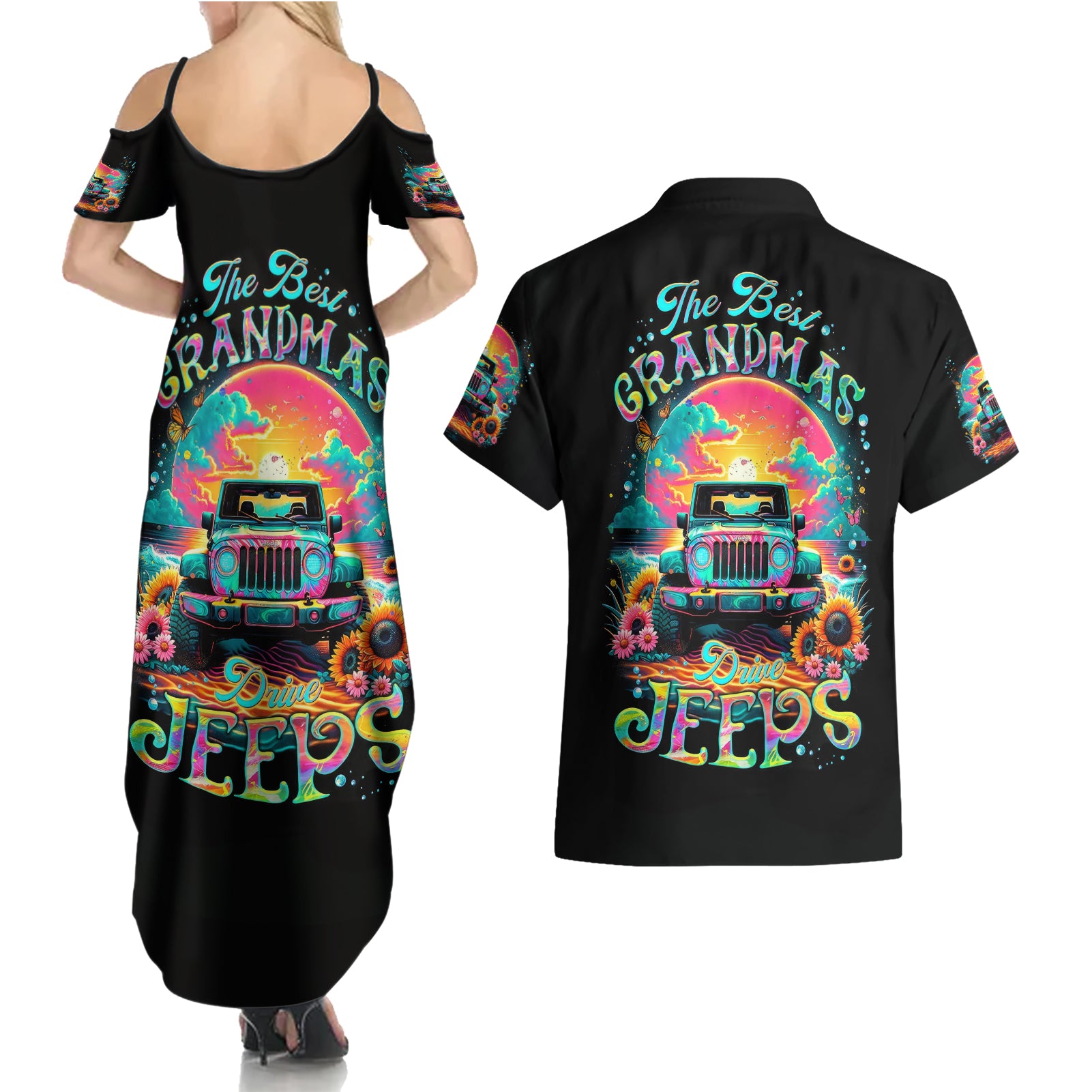 Beach Jeep Couples Matching Summer Maxi Dress and Hawaiian Shirt The Best Grandmas Drive Jeeps