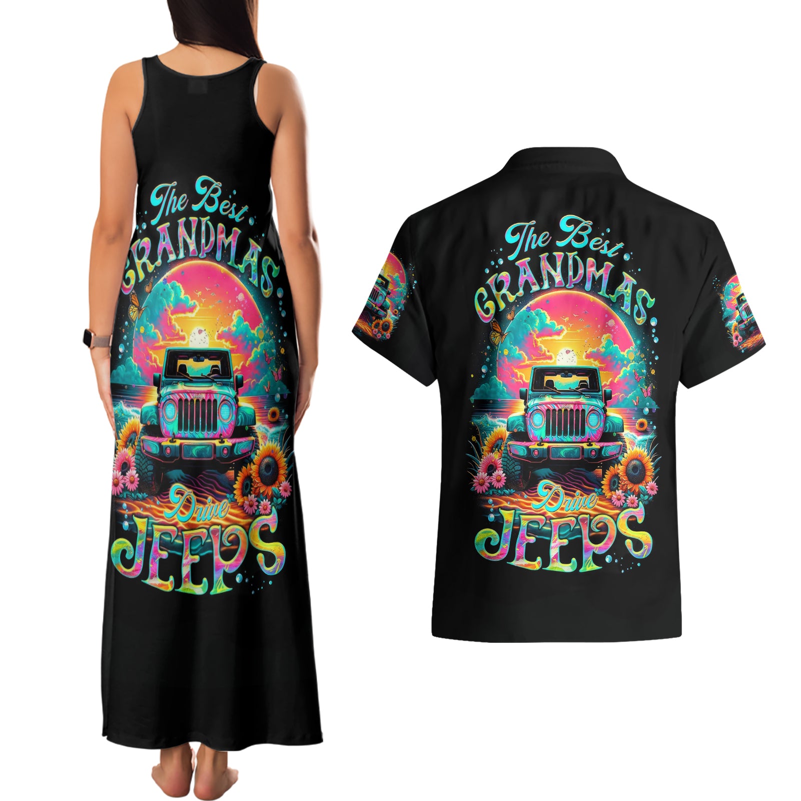 Beach Jeep Couples Matching Tank Maxi Dress and Hawaiian Shirt The Best Grandmas Drive Jeeps