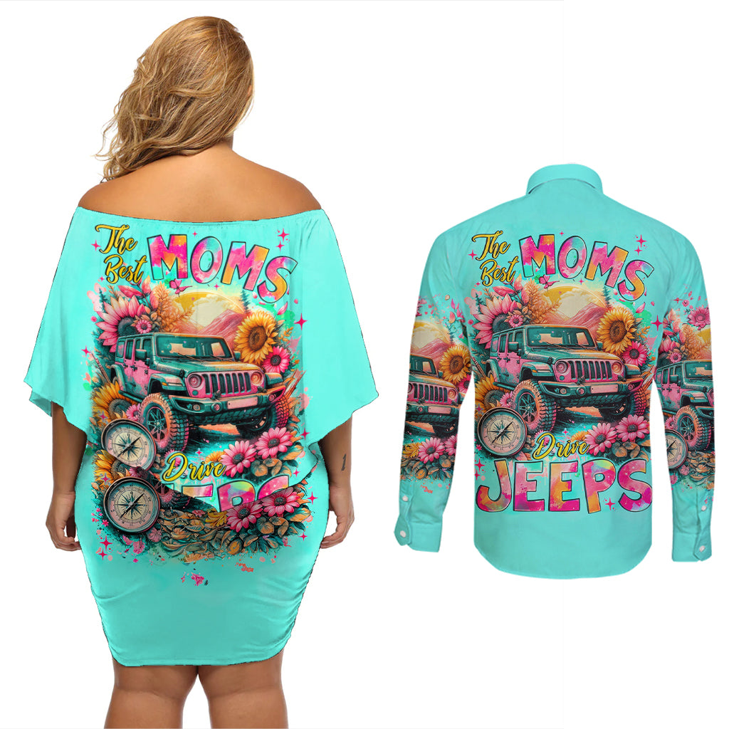 Flower Jeep Couples Matching Off Shoulder Short Dress and Long Sleeve Button Shirt The Best Moms Drive Jeeps