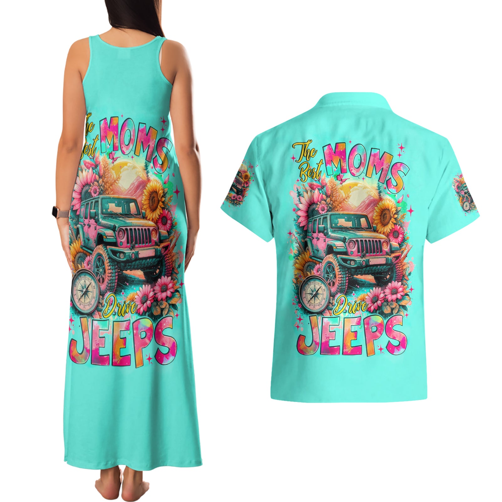 Flower Jeep Couples Matching Tank Maxi Dress and Hawaiian Shirt The Best Moms Drive Jeeps