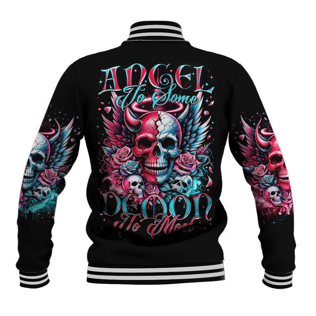 Couple Skull Baseball Jacket She Was And Angel Craving Chaos Demon Seeking Peace