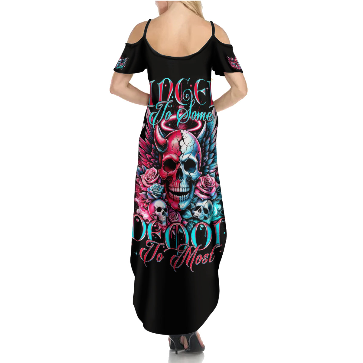 Couple Skull Summer Maxi Dress She Was And Angel Craving Chaos Demon Seeking Peace