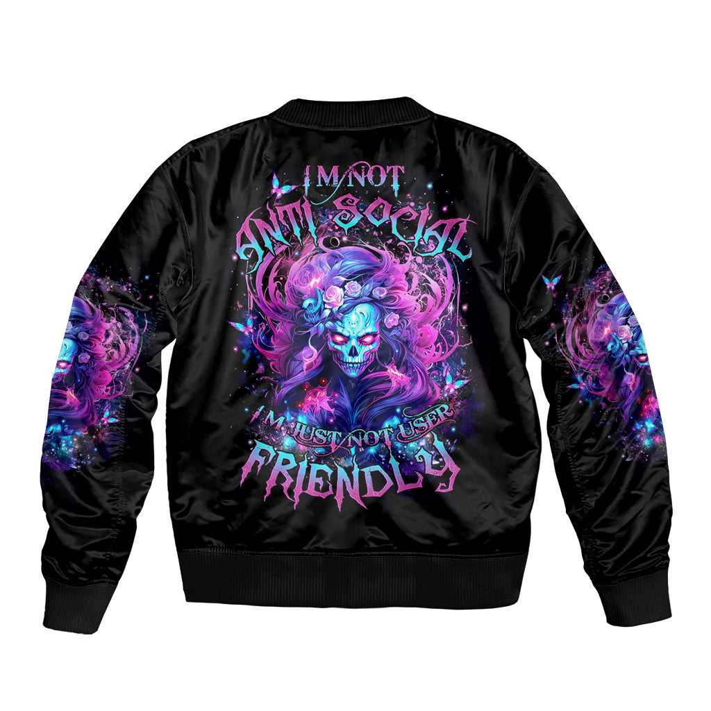 Lady Skull Bomber Jacket I'm Not Anti Social I'm Just Not User Friendly