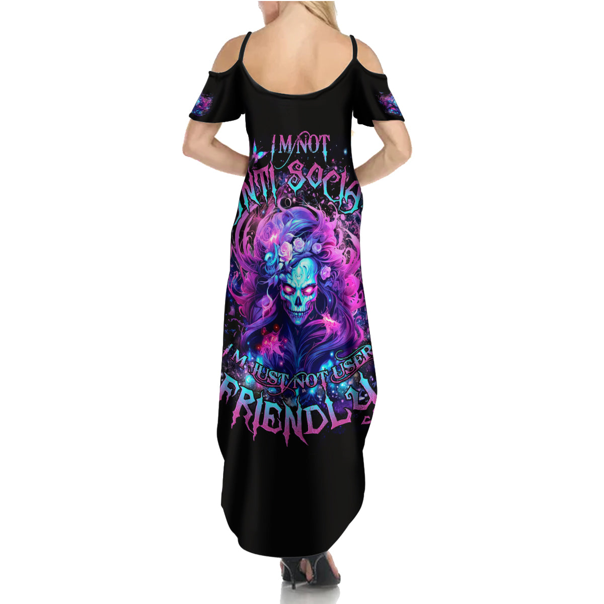 Lady Skull Summer Maxi Dress I'm Not Anti Social I'm Just Not User Friendly