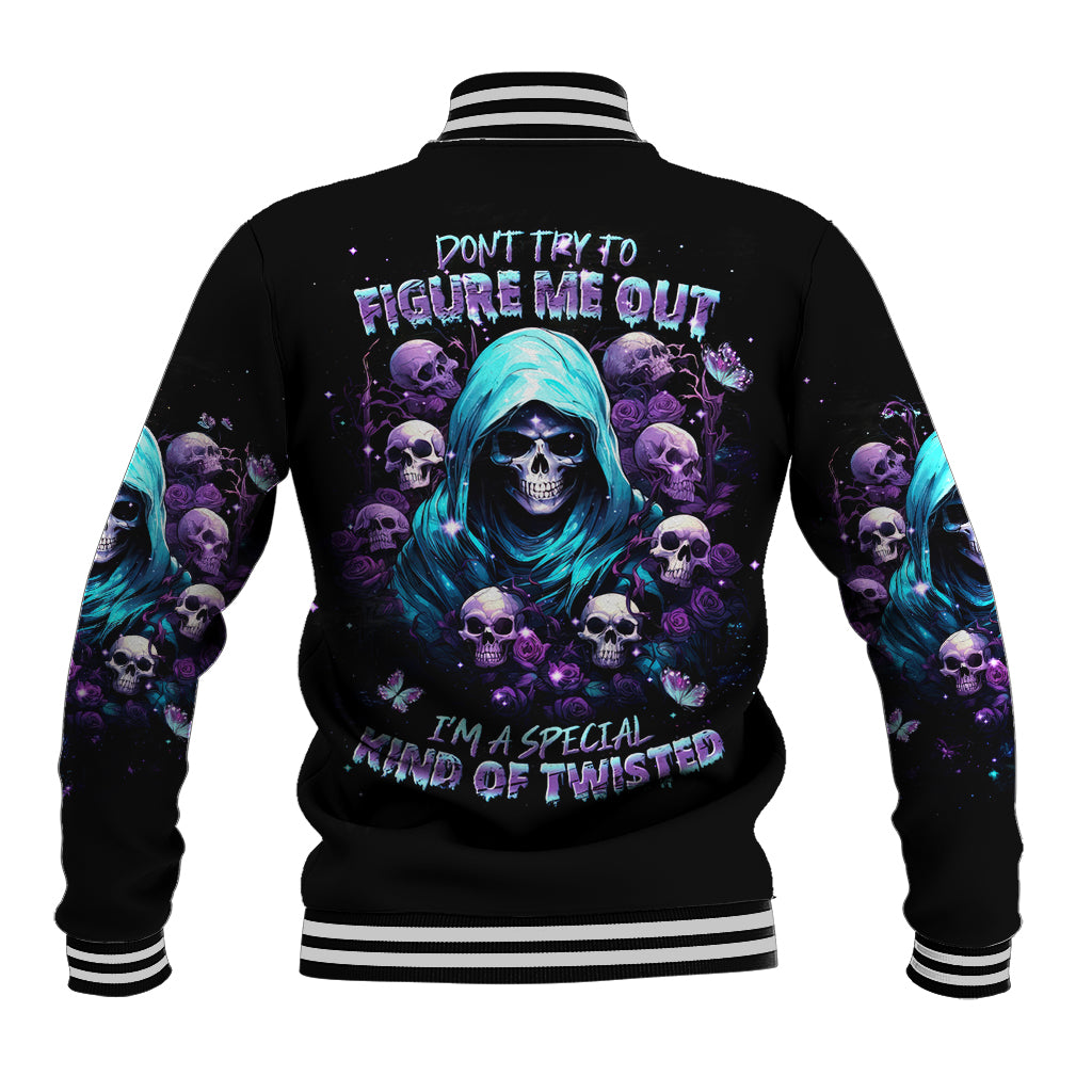 Reaper Skull Baseball Jacket Don't Try To Figure Me Out