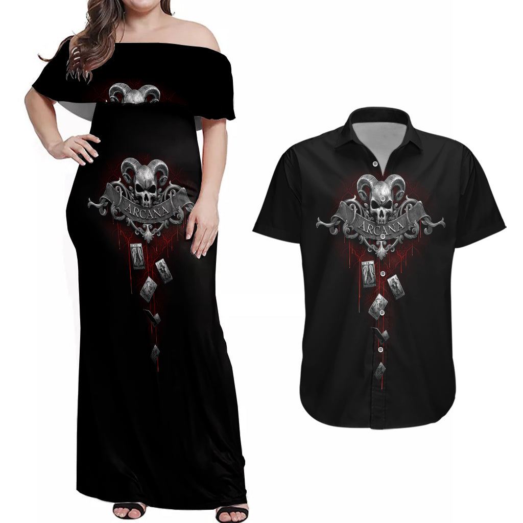 skull-couples-matching-off-shoulder-maxi-dress-and-hawaiian-shirt-death-reaper-arcana