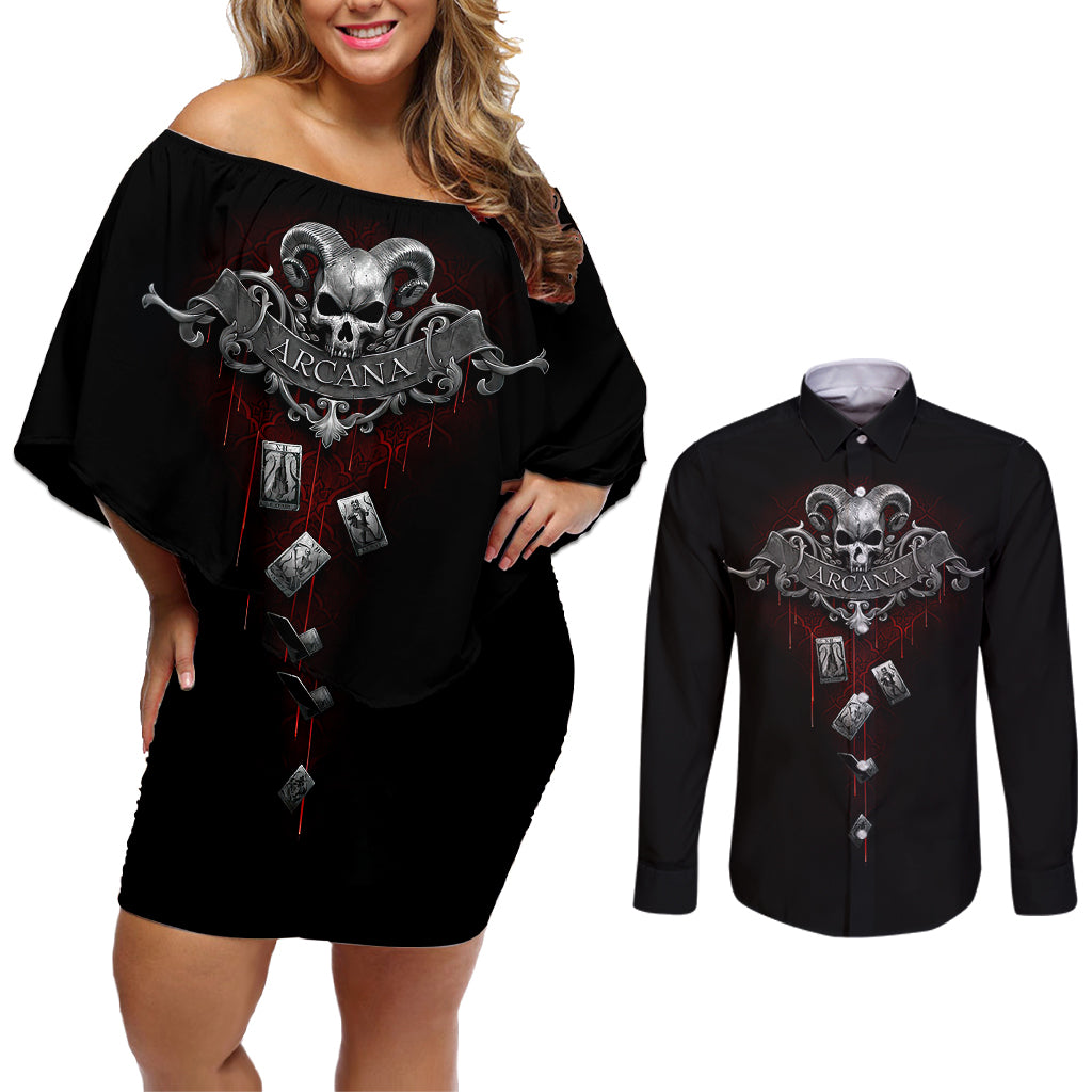 skull-couples-matching-off-shoulder-short-dress-and-long-sleeve-button-shirts-death-reaper-arcana