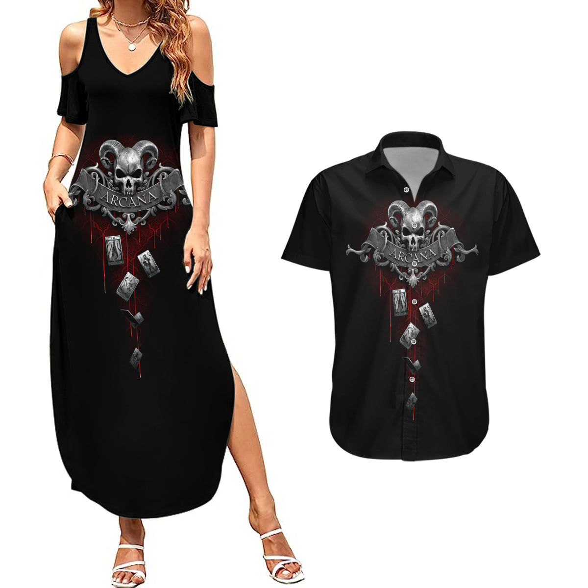 skull-couples-matching-summer-maxi-dress-and-hawaiian-shirt-death-reaper-arcana