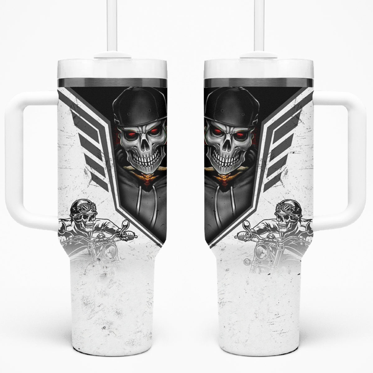 Skull Tumbler With Handle Riding Motocycle