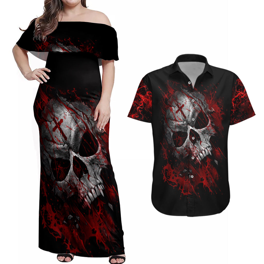 skull-couples-matching-off-shoulder-maxi-dress-and-hawaiian-shirt-bloody-skull-scream