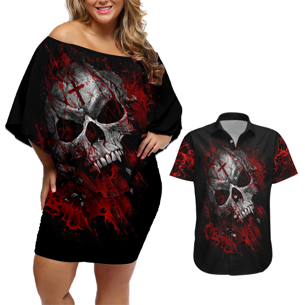 skull-couples-matching-off-shoulder-short-dress-and-hawaiian-shirt-bloody-skull-scream