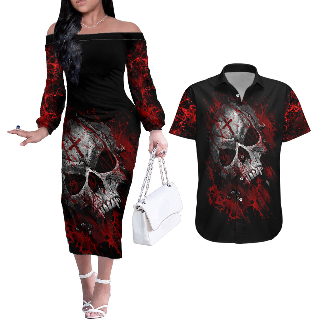 skull-couples-matching-off-the-shoulder-long-sleeve-dress-and-hawaiian-shirt-bloody-skull-scream