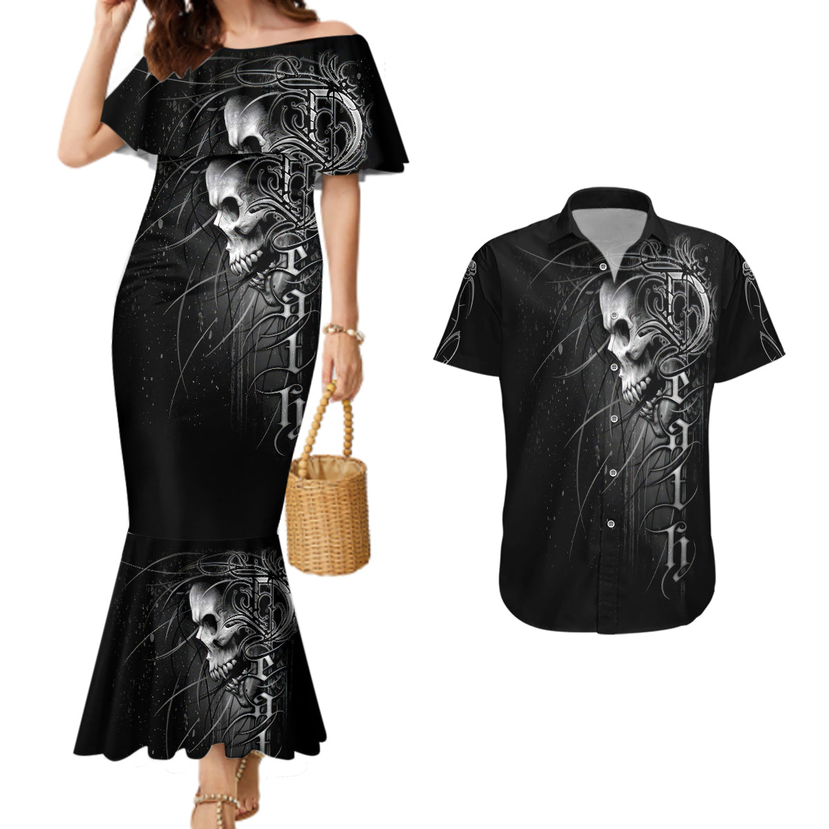 skull-couples-matching-mermaid-dress-and-hawaiian-shirt-skull-death-forever