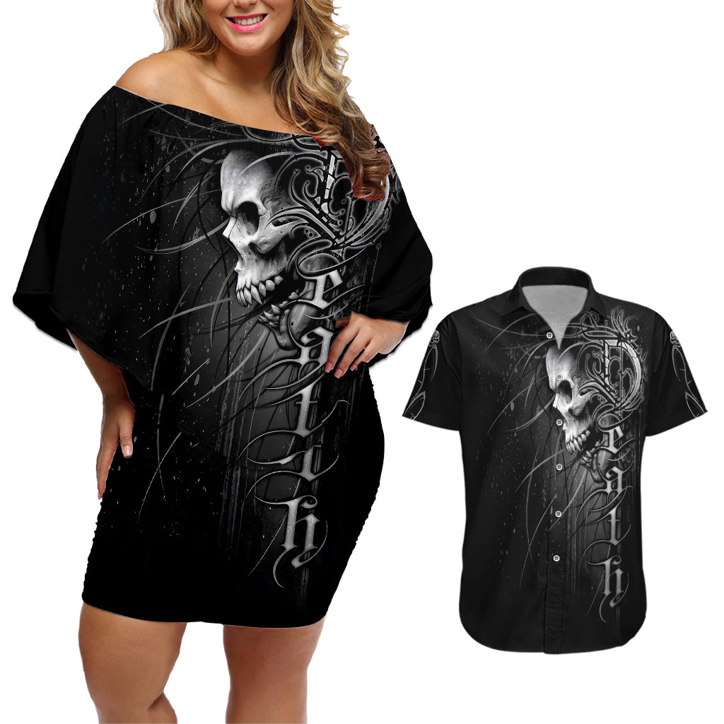 skull-couples-matching-off-shoulder-short-dress-and-hawaiian-shirt-skull-death-forever