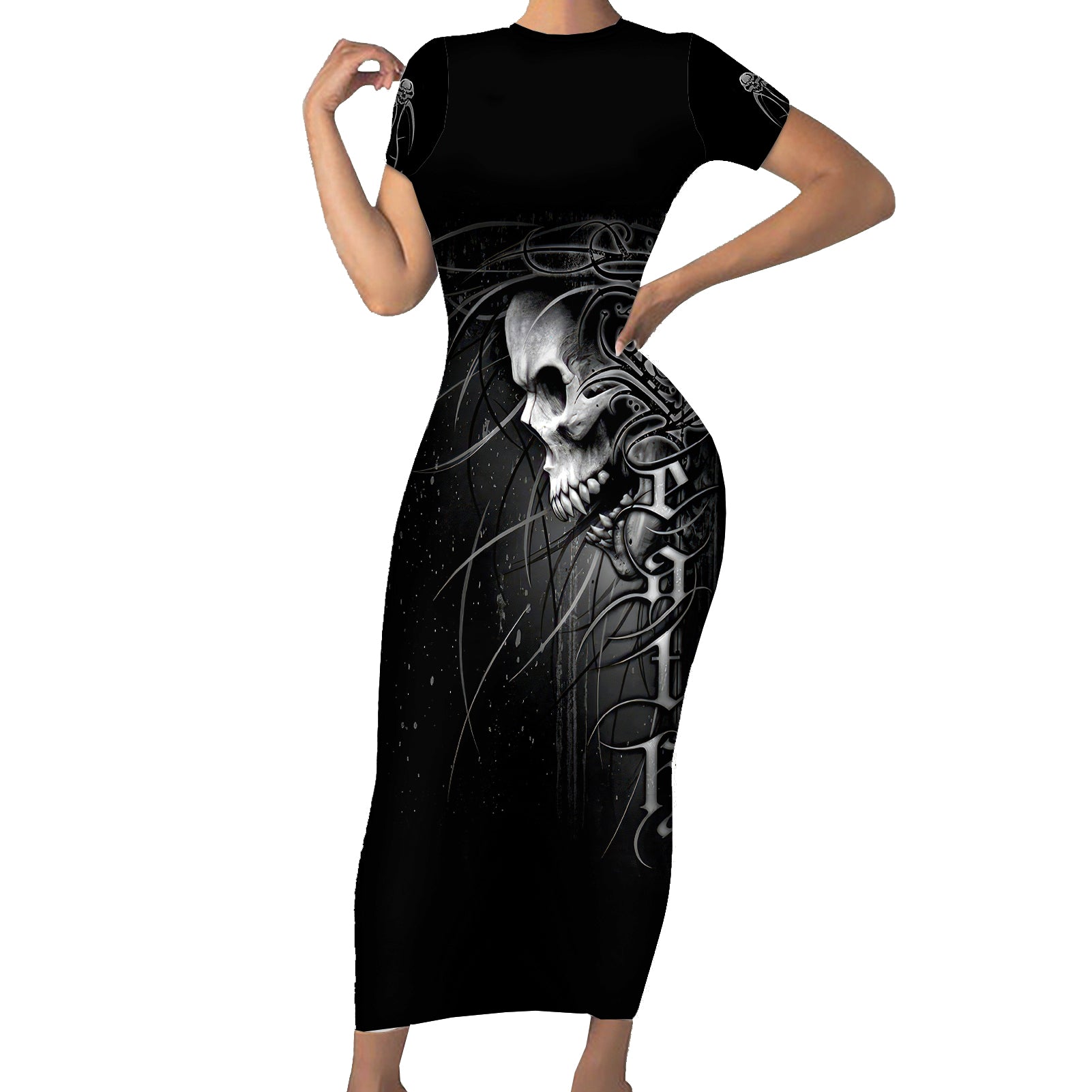 skull-short-sleeve-bodycon-dress-skull-death-forever