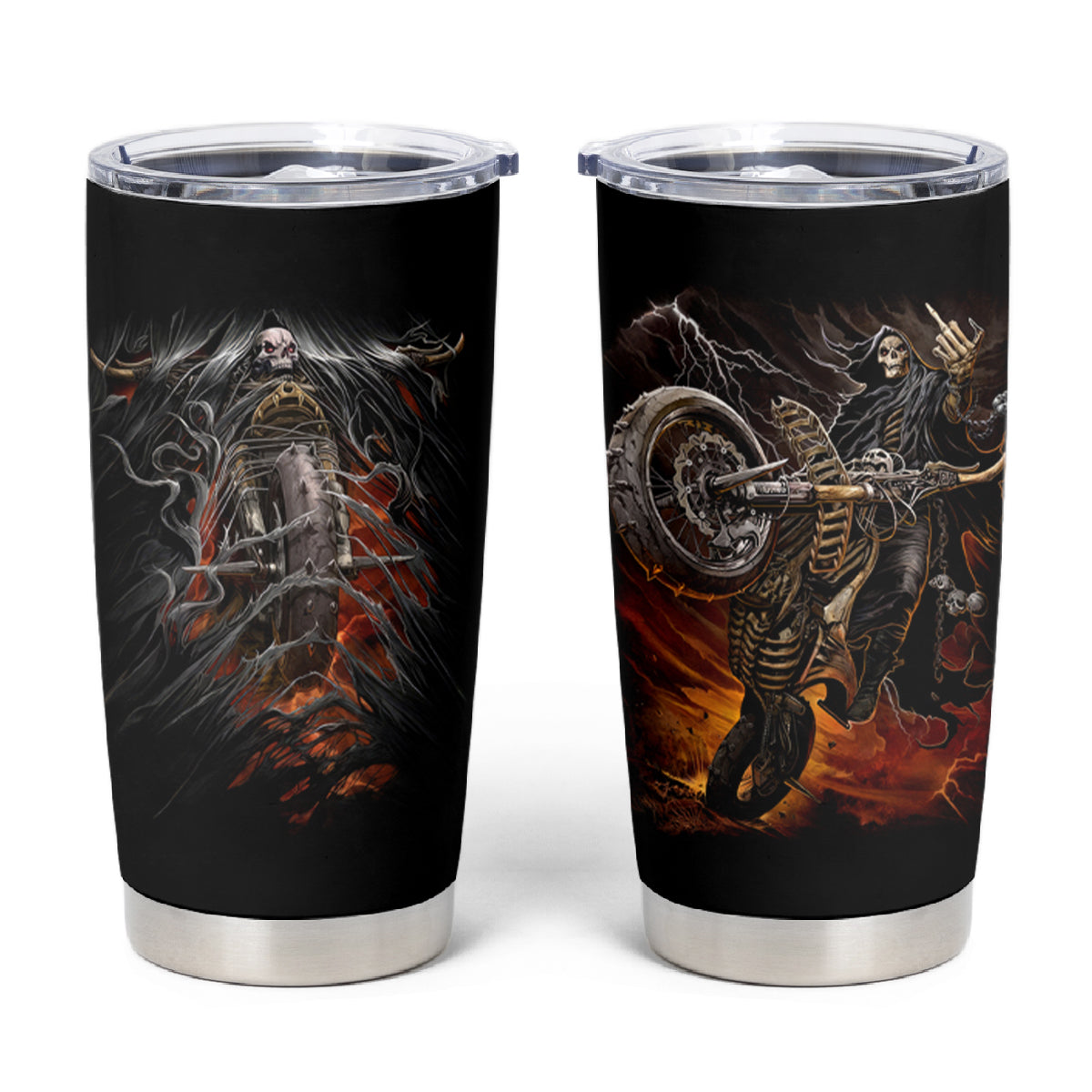 Flaming Skull Tumbler Cup Death Angel Riding Motocycle