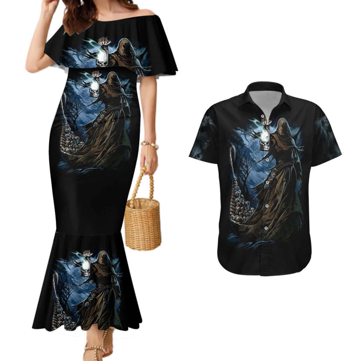 grim-reaper-couples-matching-mermaid-dress-and-hawaiian-shirt-the-ferryman-of-the-underworld-with-charon-skull-black