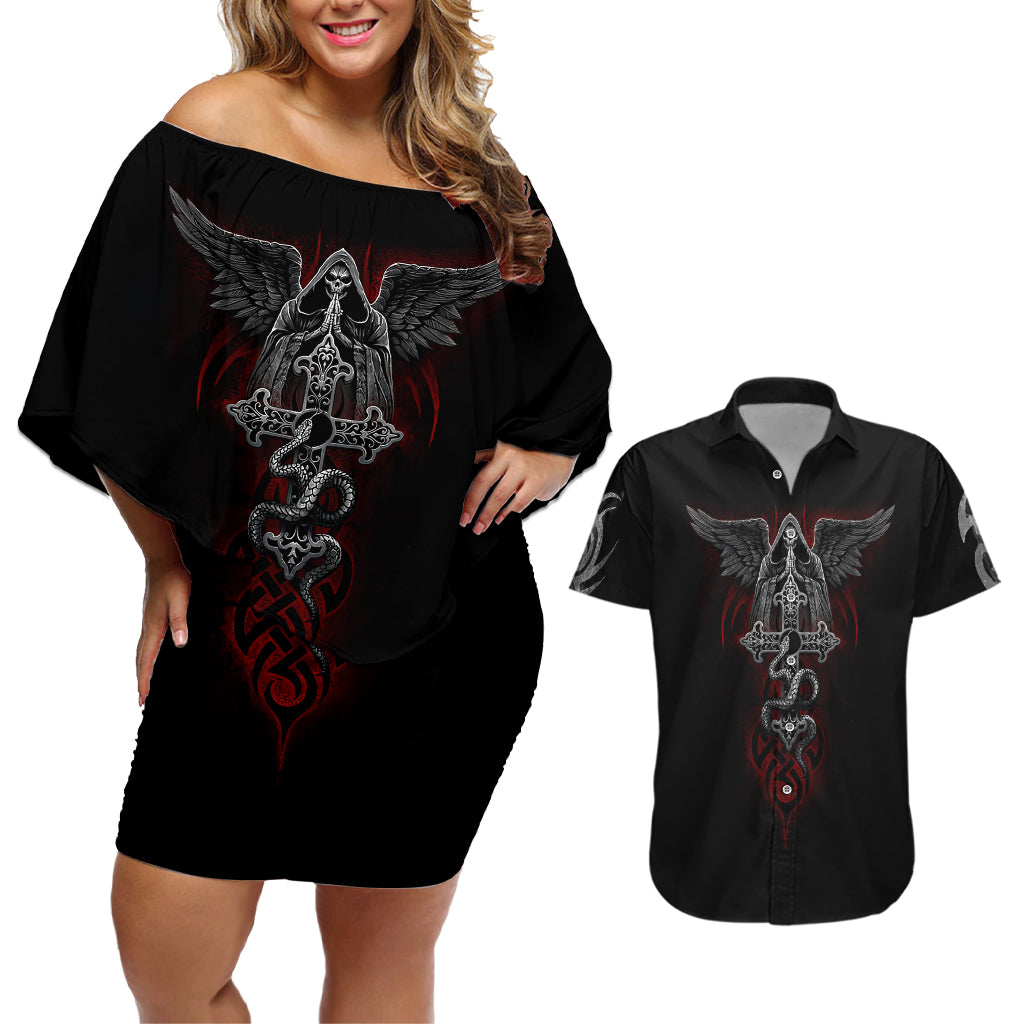 skull-couples-matching-off-shoulder-short-dress-and-hawaiian-shirt-cross-snake-bloody-skull