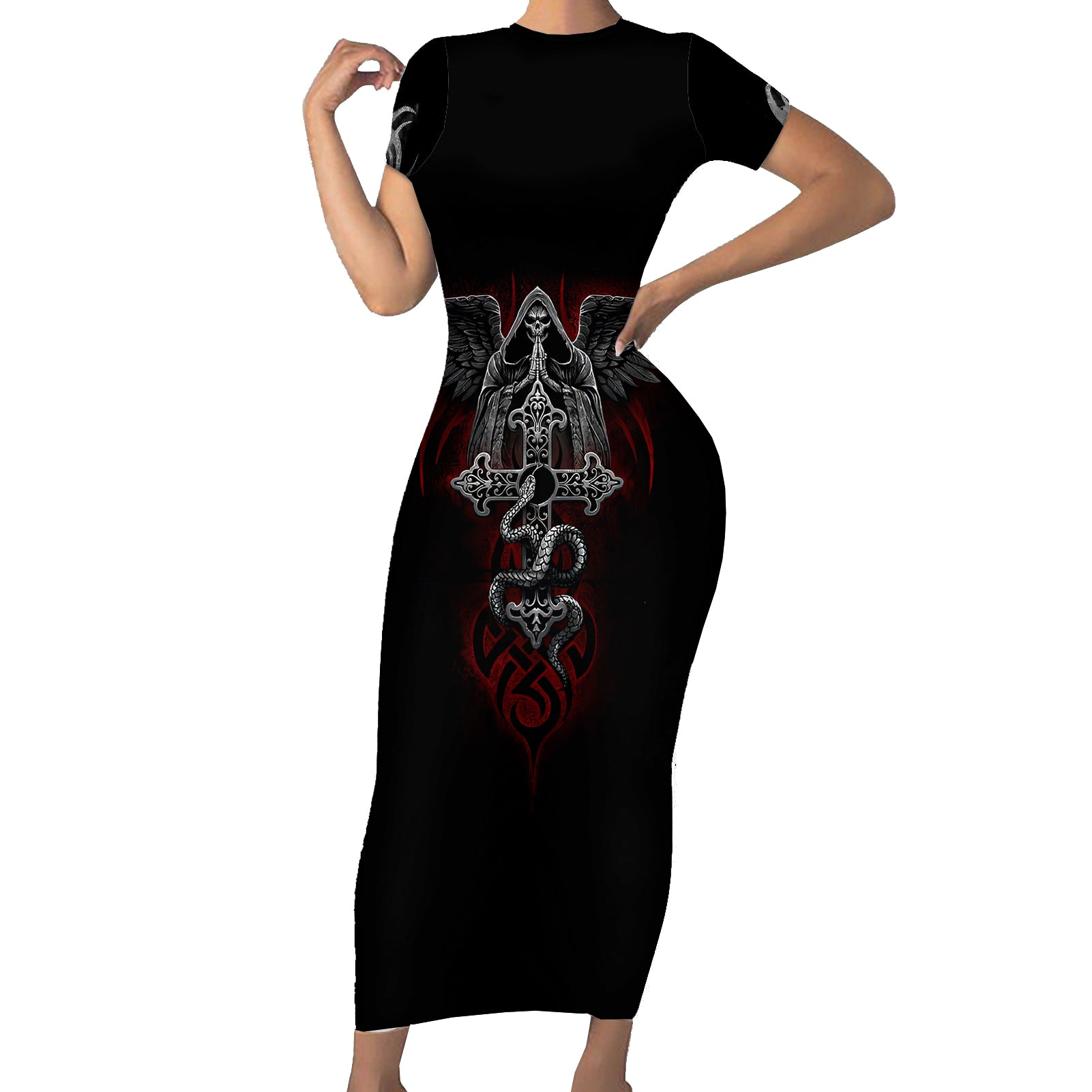 skull-short-sleeve-bodycon-dress-cross-snake-bloody-skull