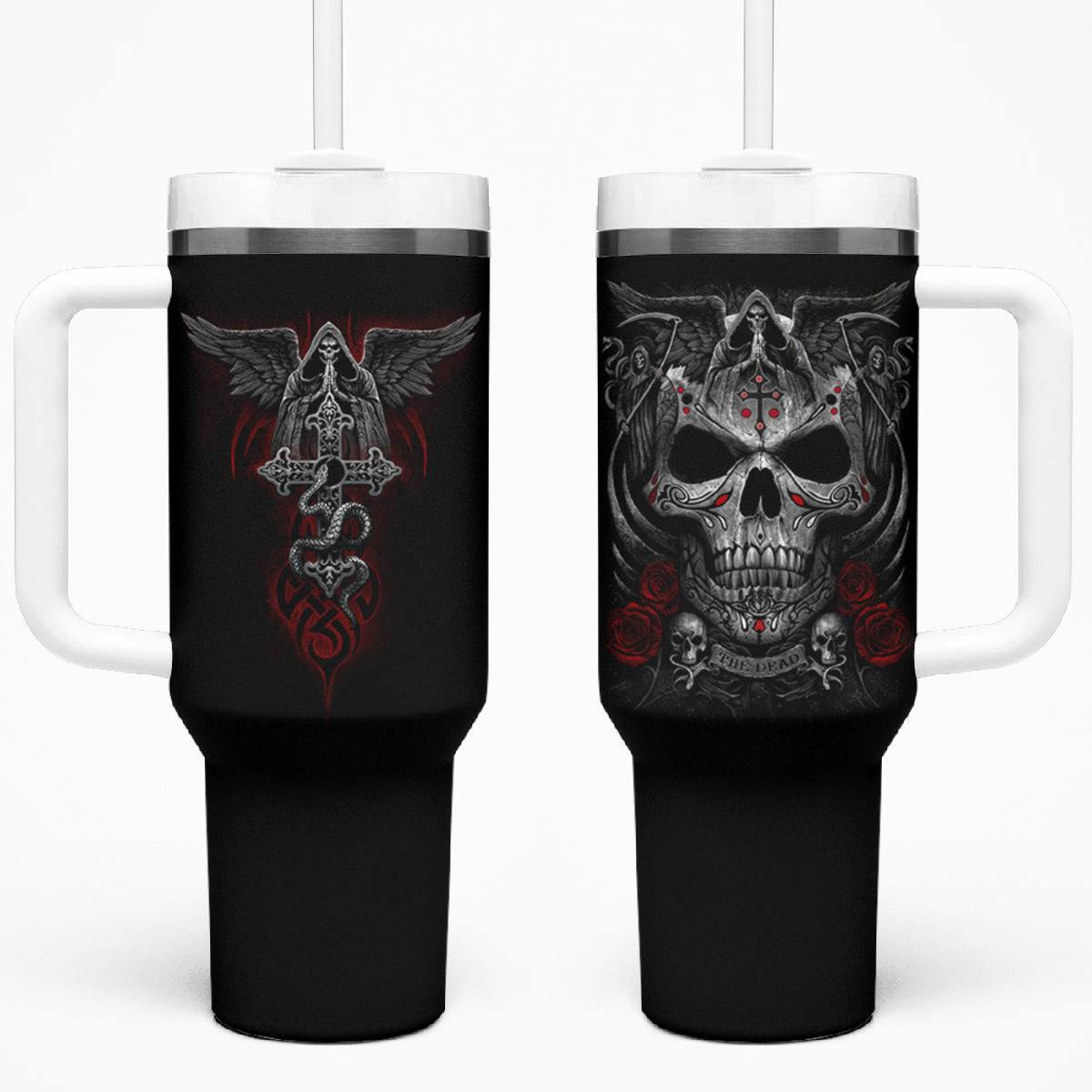 Skull Tumbler With Handle Cross Snake Bloody Skull