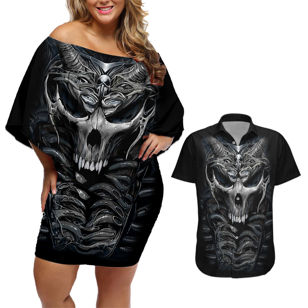 skull-couples-matching-off-shoulder-short-dress-and-hawaiian-shirt-skeleton-inside