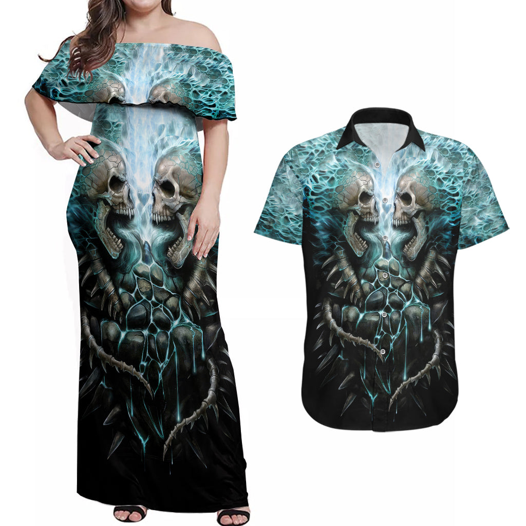 flame-twin-skull-couples-matching-off-shoulder-maxi-dress-and-hawaiian-shirt-skeleton-inside