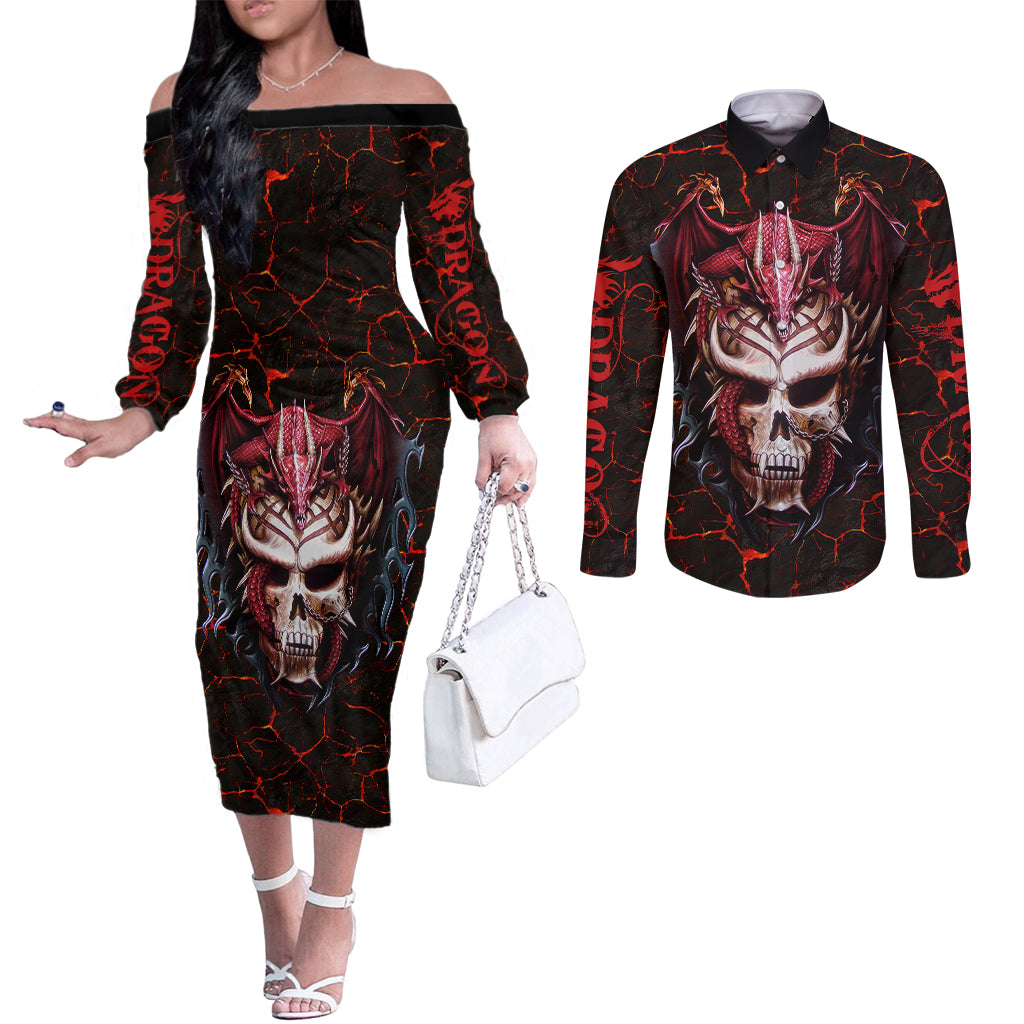 infernal-draconic-skull-couples-matching-off-the-shoulder-long-sleeve-dress-and-long-sleeve-button-shirts-embracing-the-fiery-soul