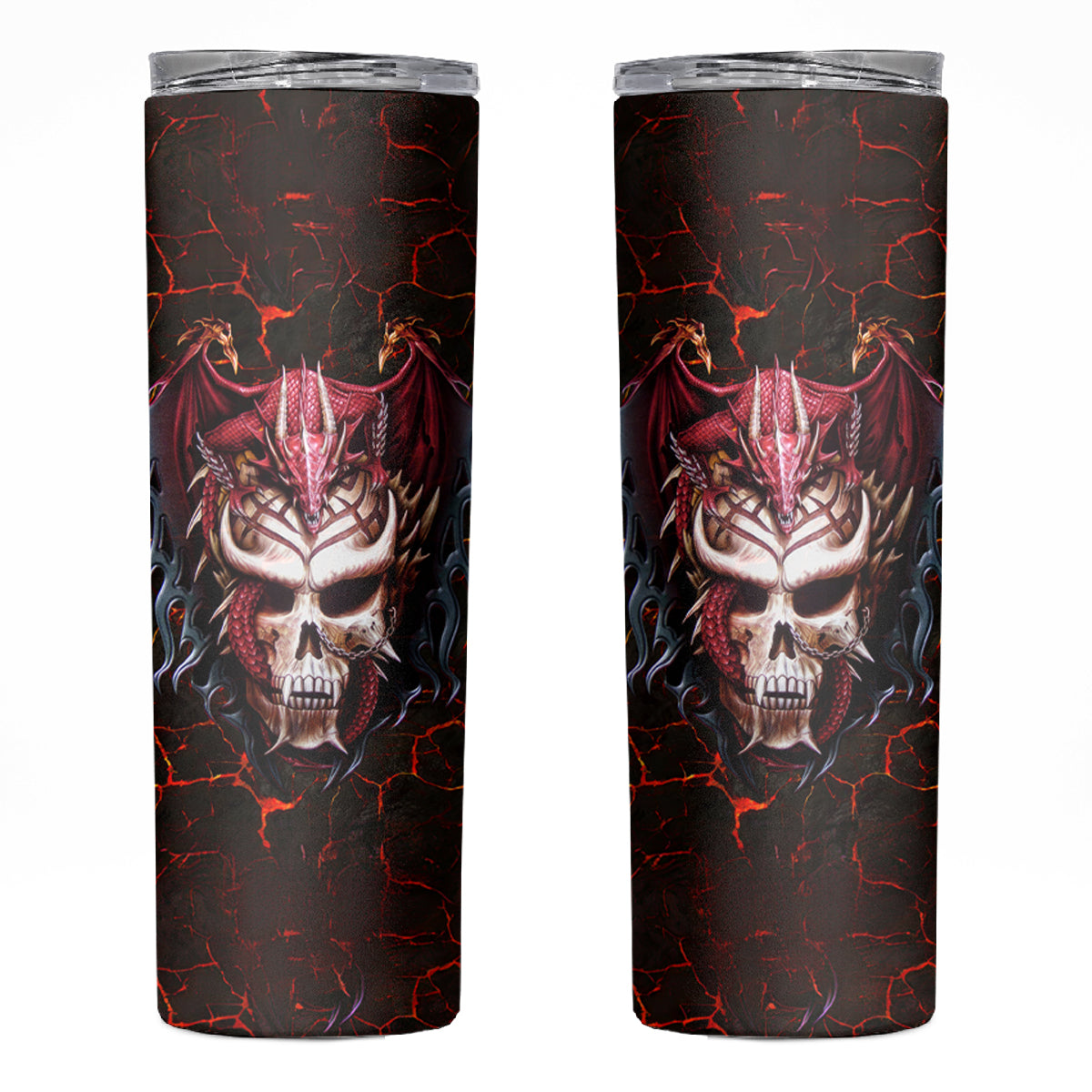 Infernal Draconic Skull Skinny Tumbler Embracing the Fiery Soul