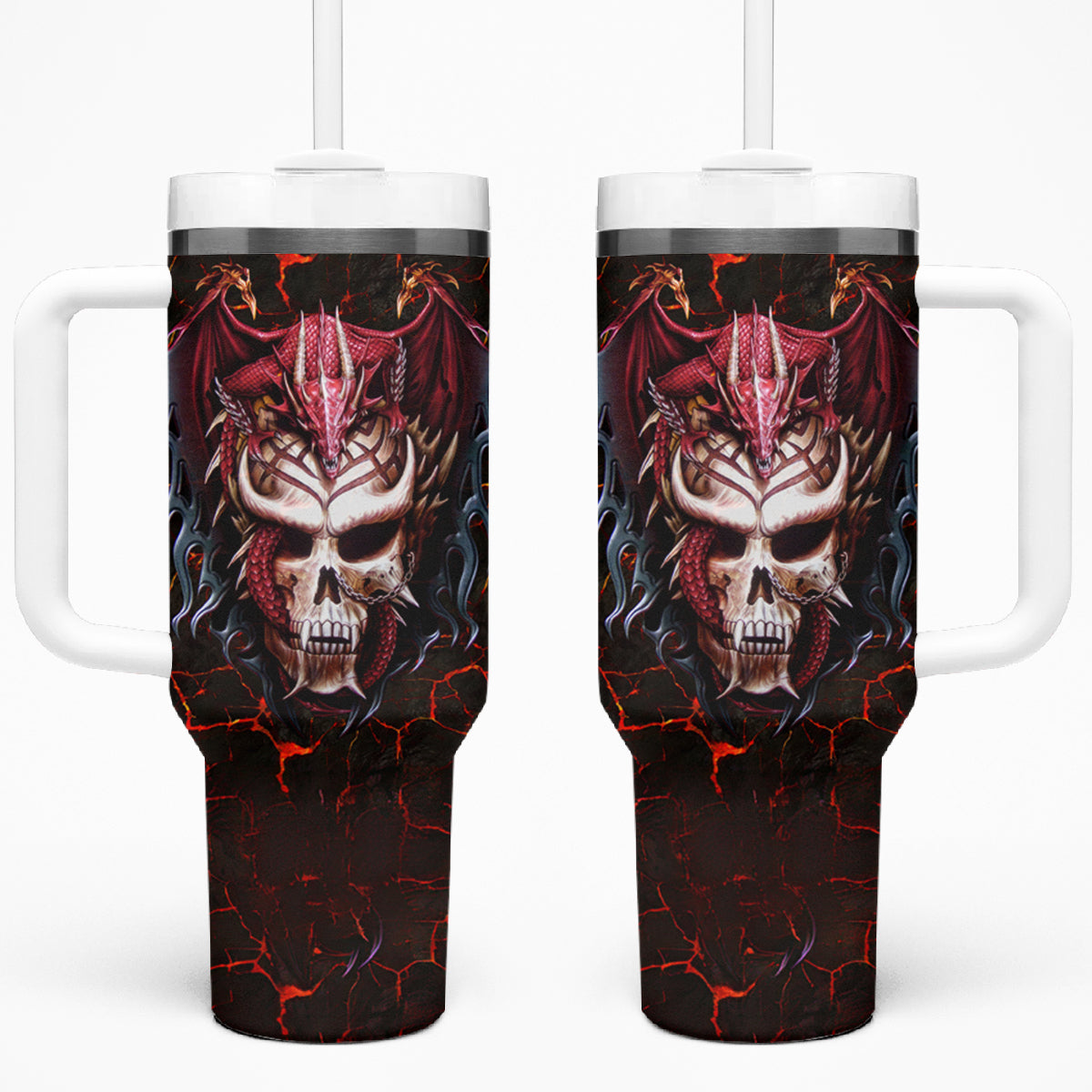 Infernal Draconic Skull Tumbler With Handle Embracing the Fiery Soul